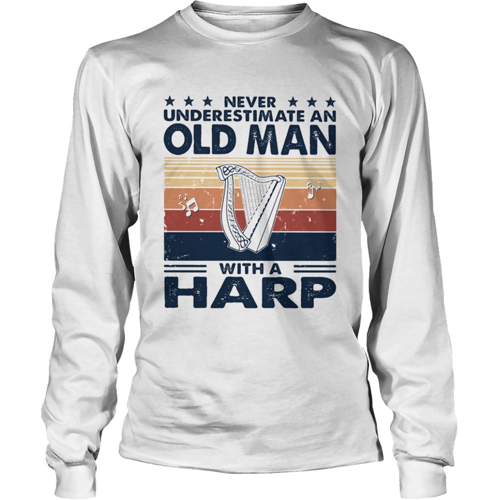 Never underestimate an old man with a harp vintage retro stars  Long Sleeve