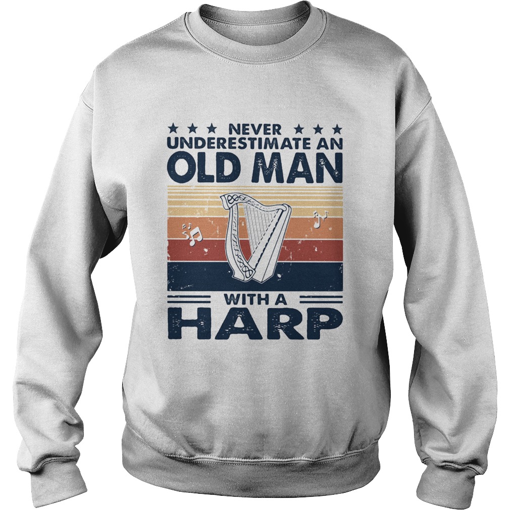 Never underestimate an old man with a harp vintage retro stars  Sweatshirt