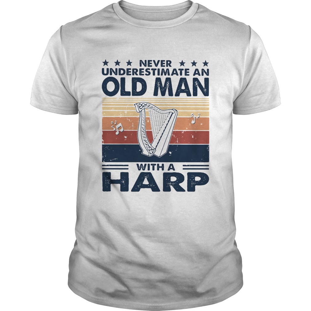 Never underestimate an old man with a harp vintage retro stars  Unisex