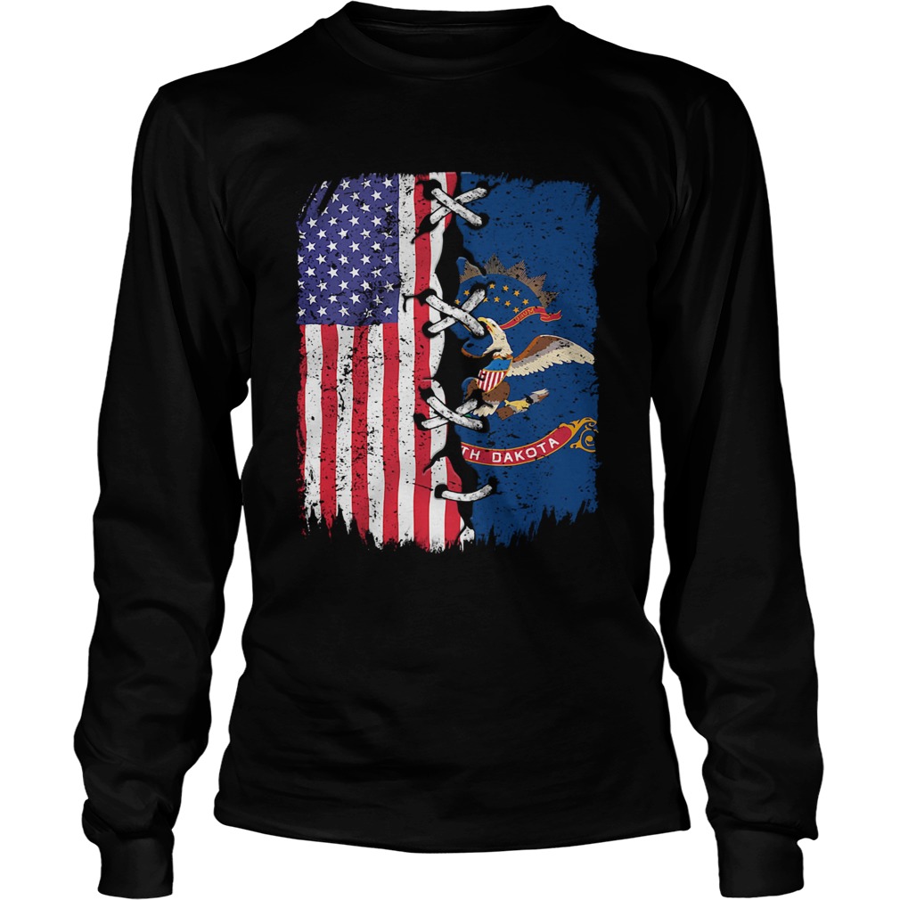 North Dakota And American Flag Independence Day  Long Sleeve