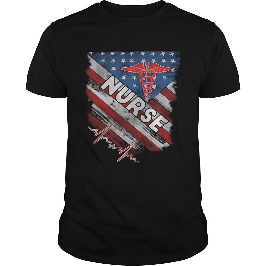 Nurse heartbeat american flag independence day shirt