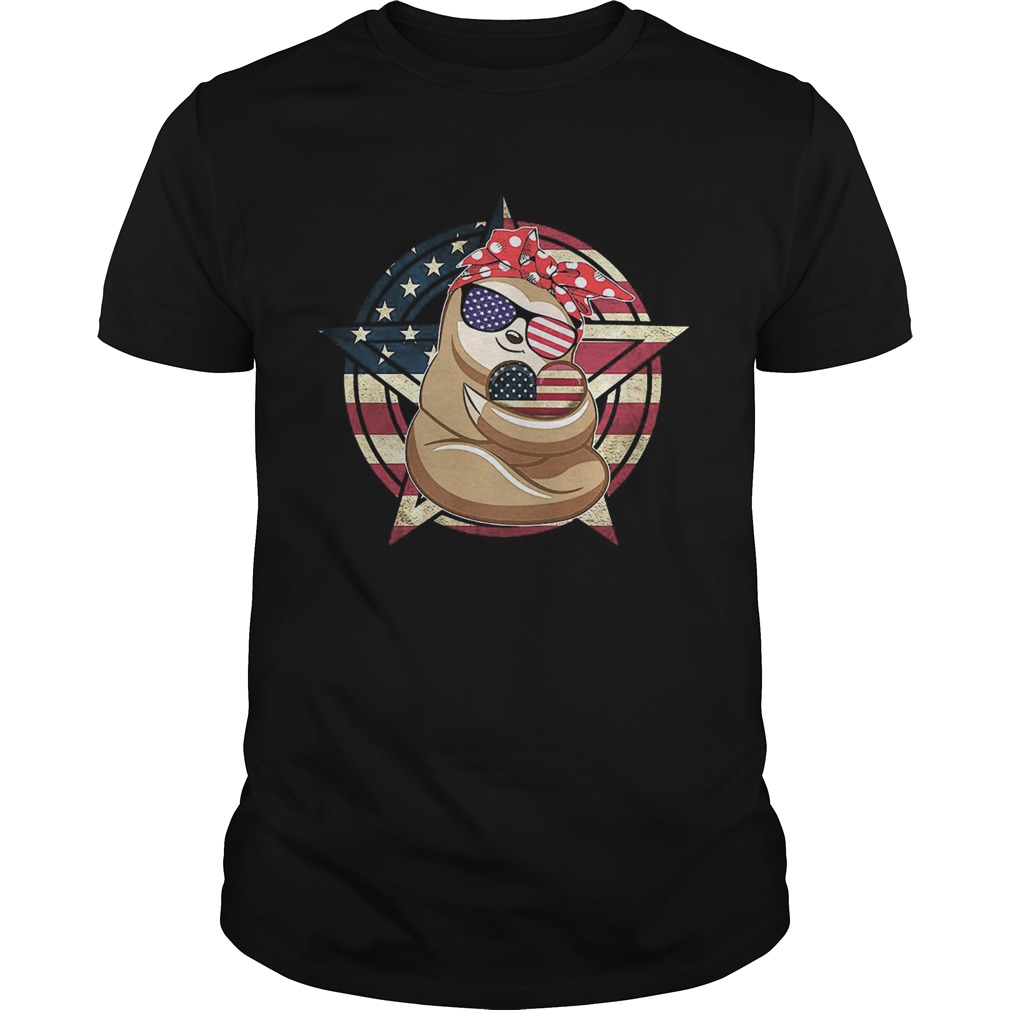 Patriotic Sloth American Flag Heart 4th of July shirt