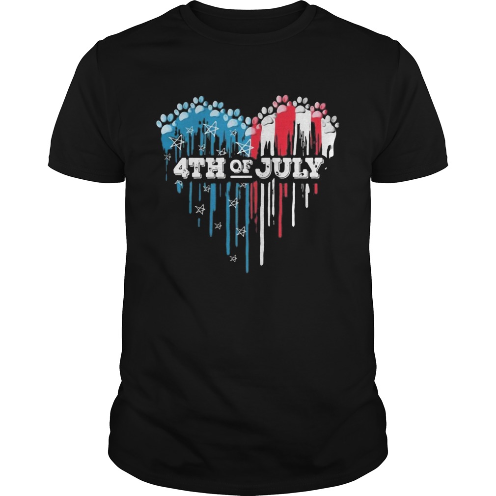 Paws heart 4th of july american flag independence day shirt