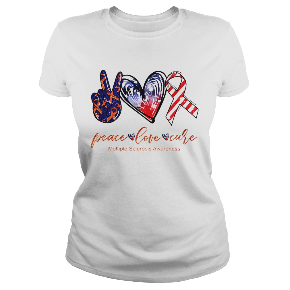 Peace Love Cure Multiple Sclerosis Awareness American Flag Veteran Independence Day  Classic Ladies