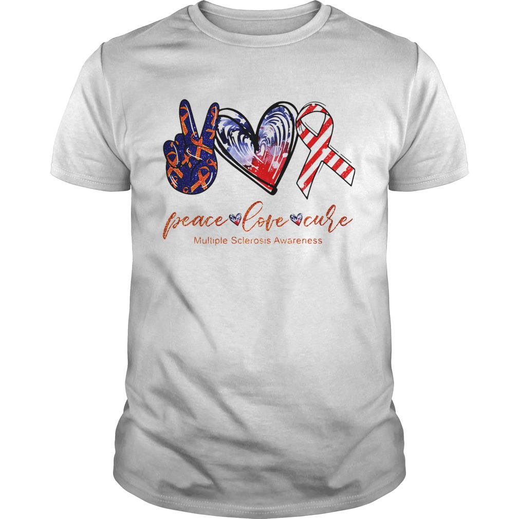 Peace Love Cure Multiple Sclerosis Awareness American Flag Veteran Independence Day  Unisex