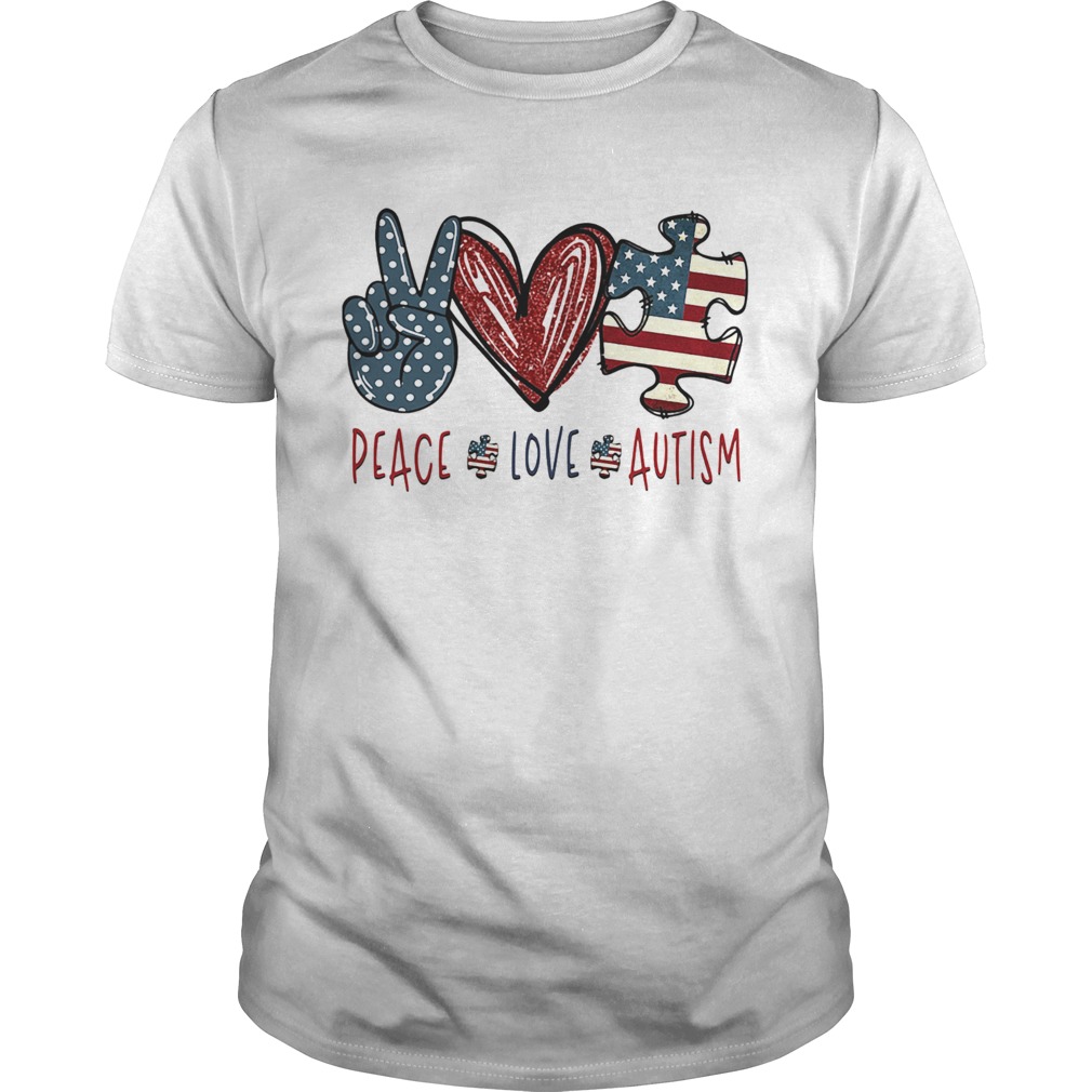 Peace love autism American flag heart shirt