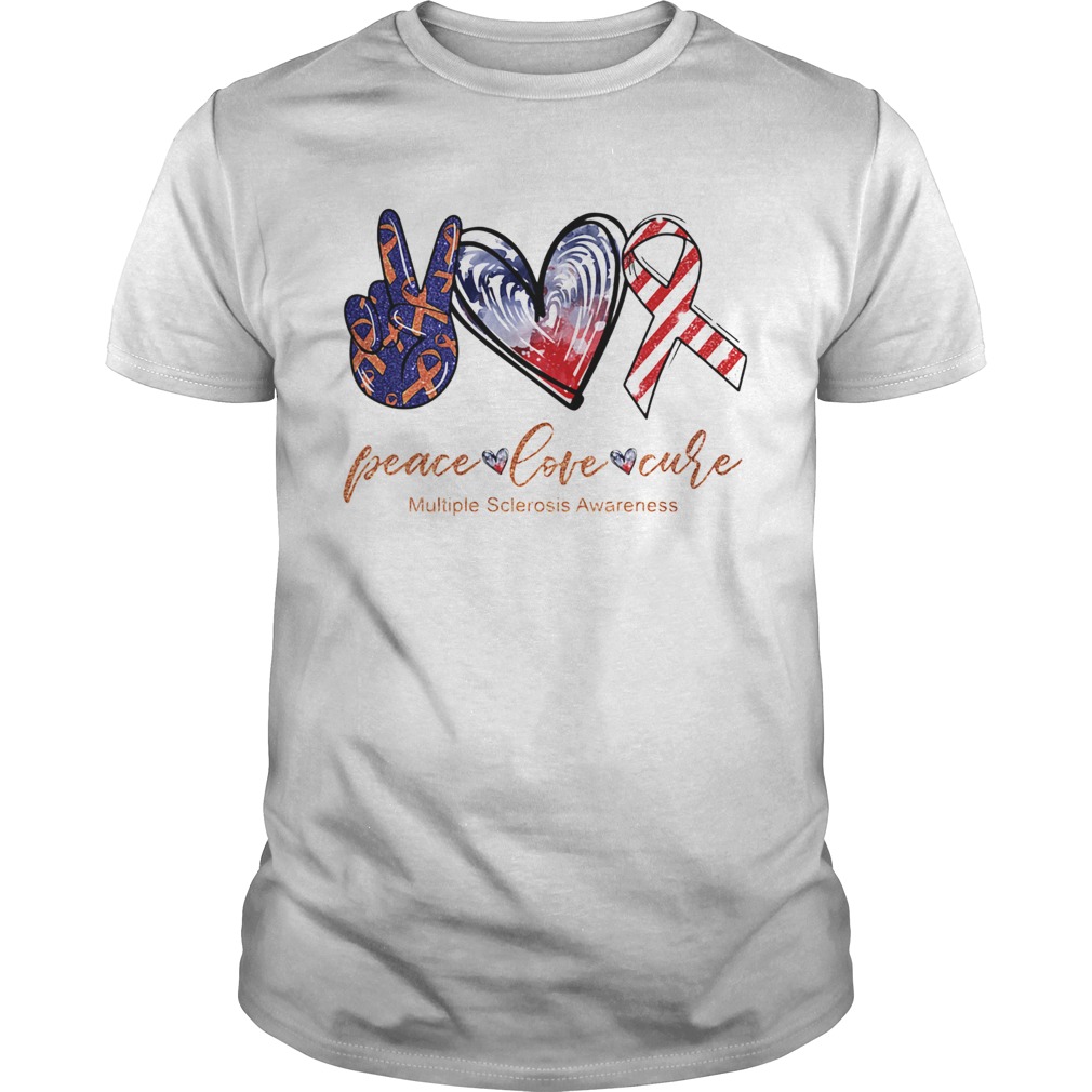 Peace love cure multiple sclerosis awareness American flag veteran Independence Day shirt