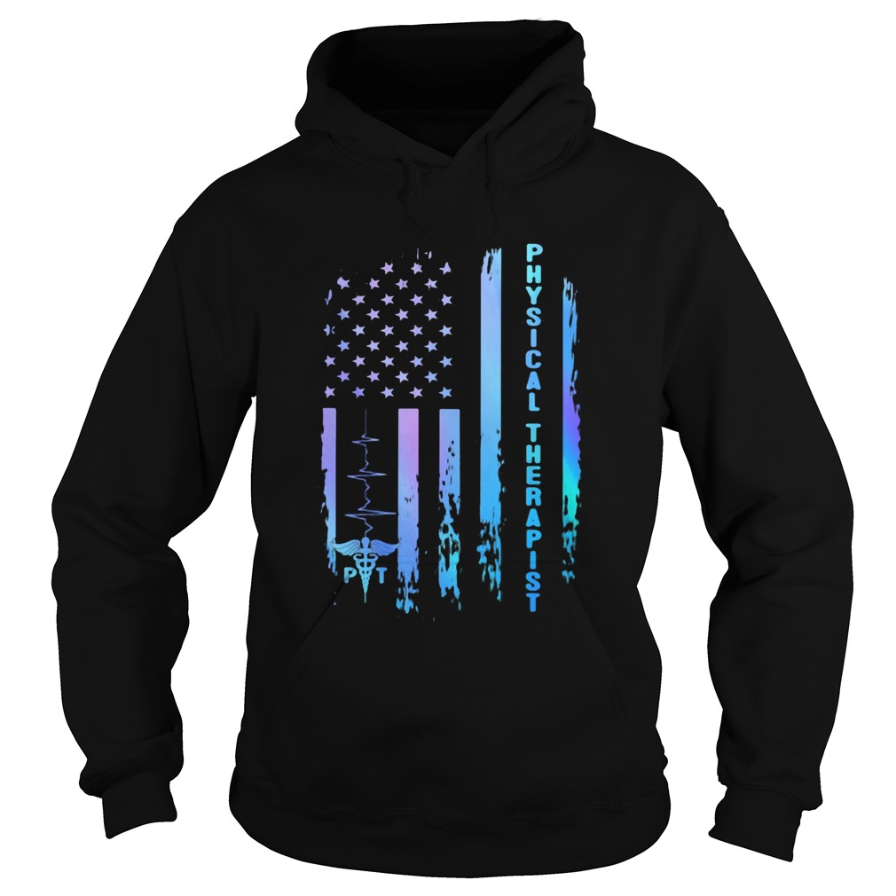 Physical therapist heartbeat american flag independence day  Hoodie