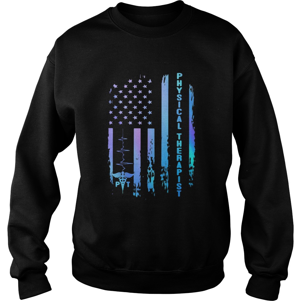 Physical therapist heartbeat american flag independence day  Sweatshirt