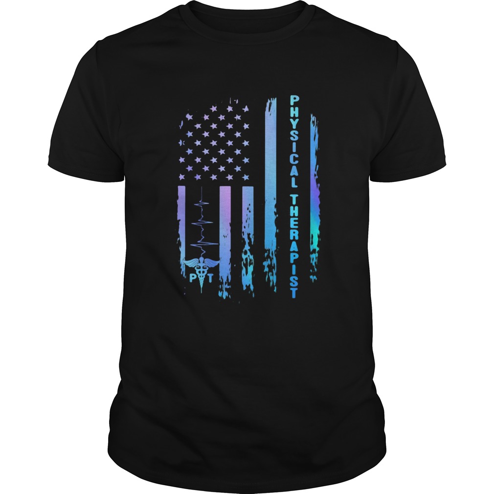 Physical therapist heartbeat american flag independence day shirt