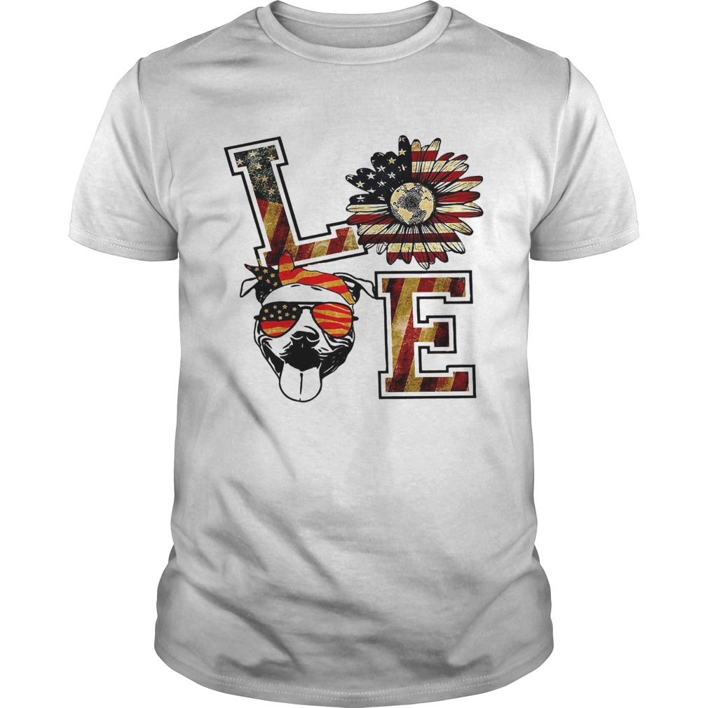 Pitbull Love Sunflower American Flag shirt