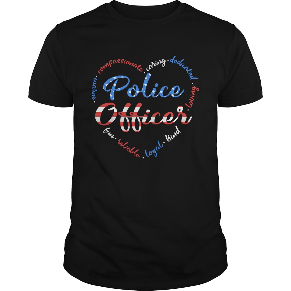 Police Officer American Flag Independence Day Heart shirt