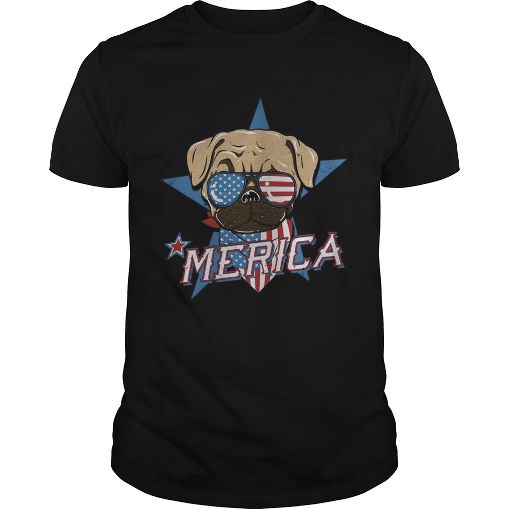 Pug merica american flag independence day shirt