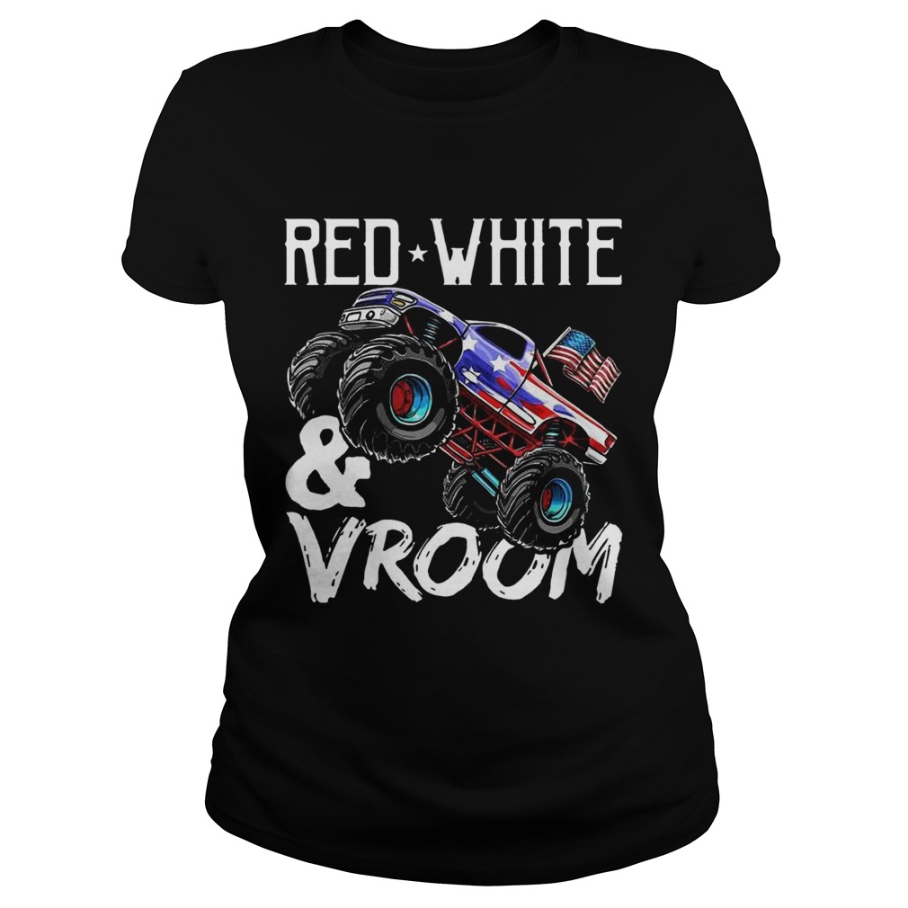 Red White Vroom Monster Truck American Flag July 4Th  Classic Ladies