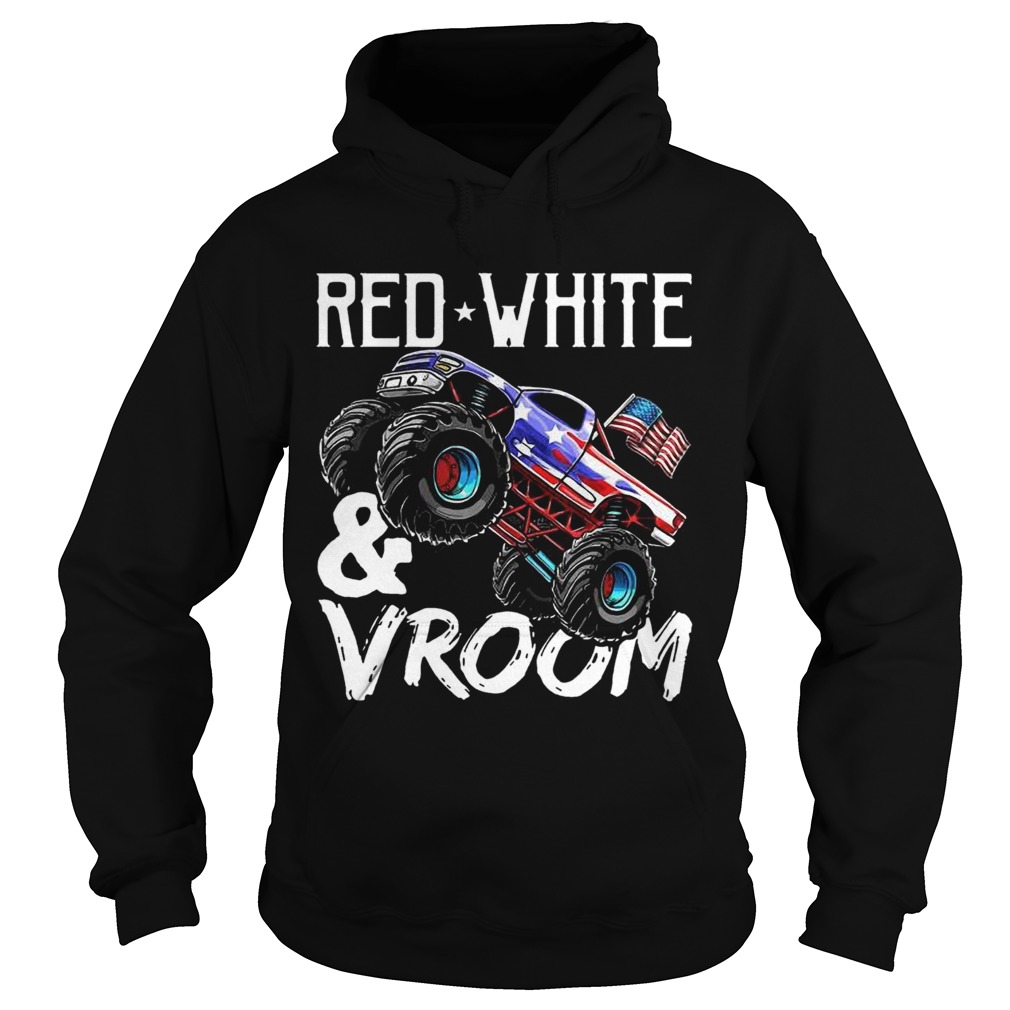 Red White Vroom Monster Truck American Flag July 4Th  Hoodie