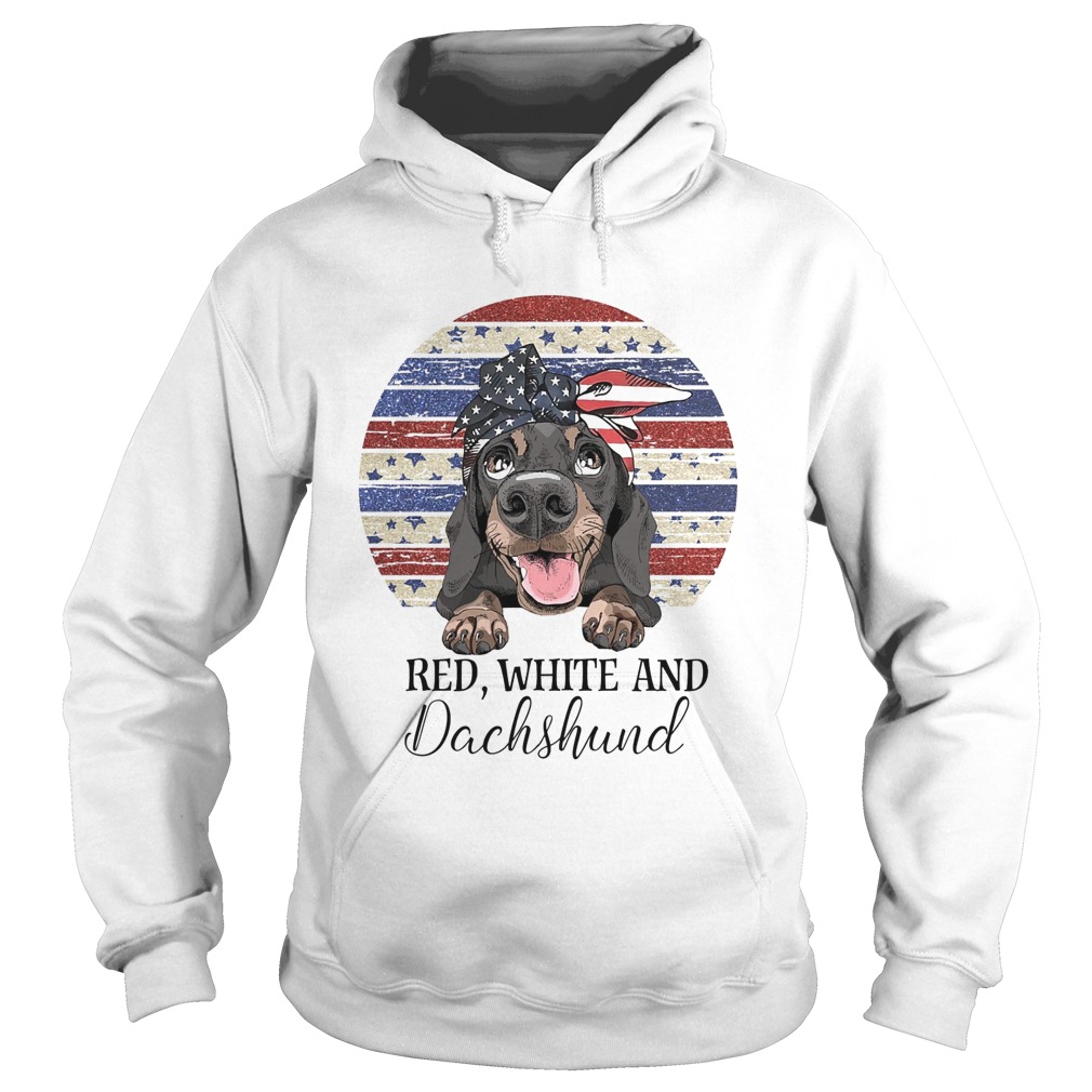 Red white and dachshund american flag independence day vintage retro  Hoodie