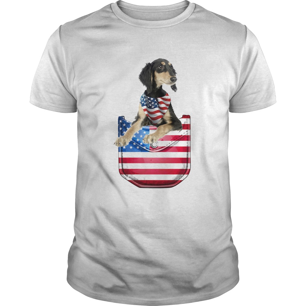 Saluki pocket american flag independence day shirt