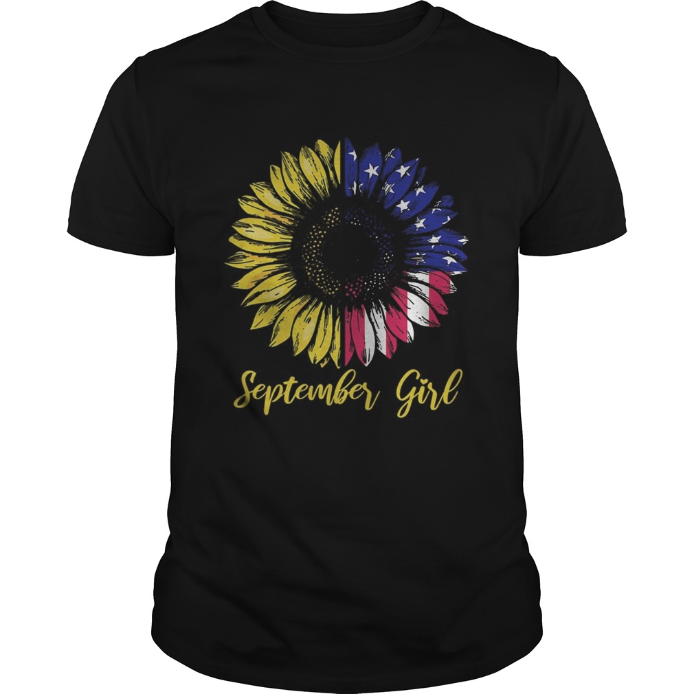 September girl sunflower american flag independence day shirt