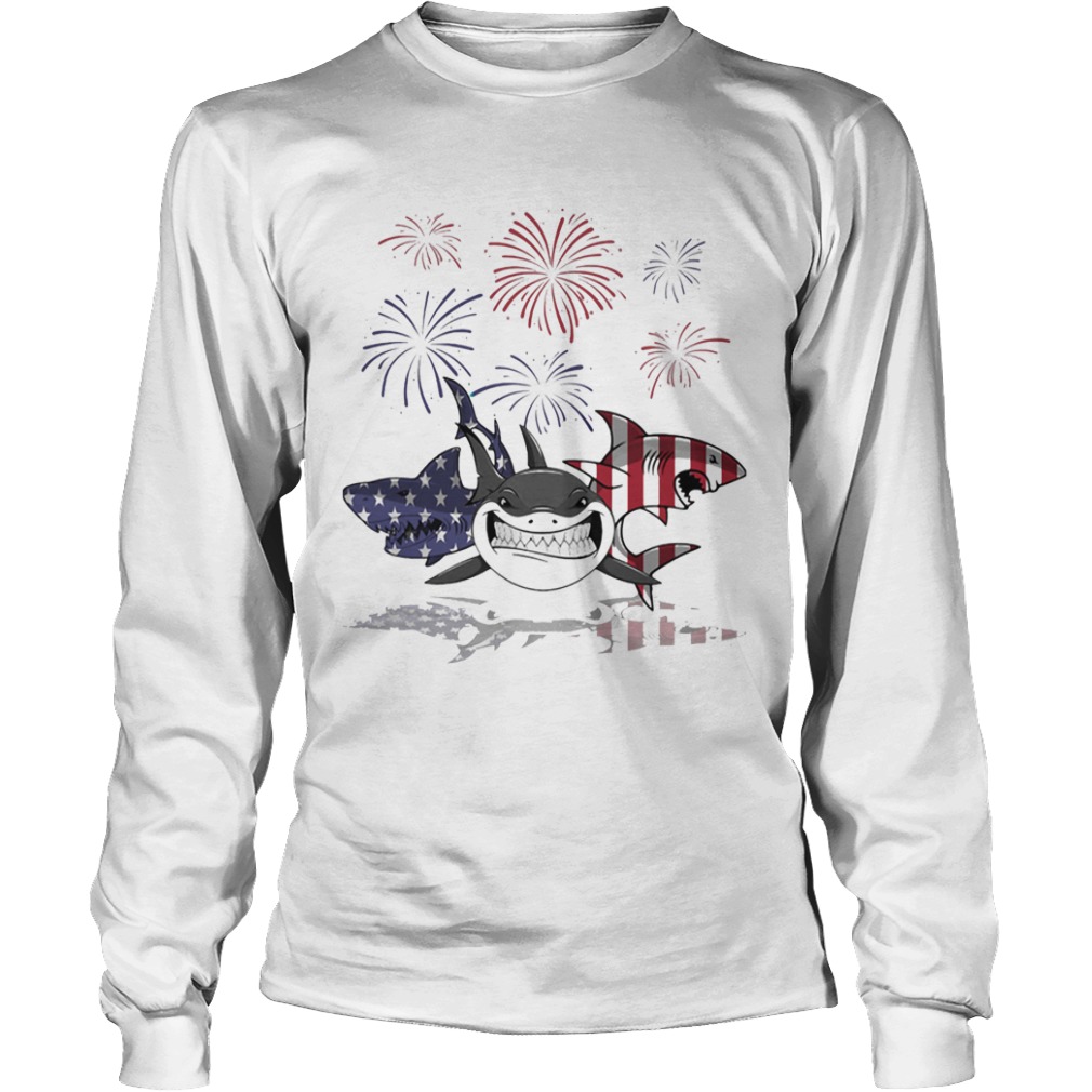 Shark firework american flag independence day  Long Sleeve