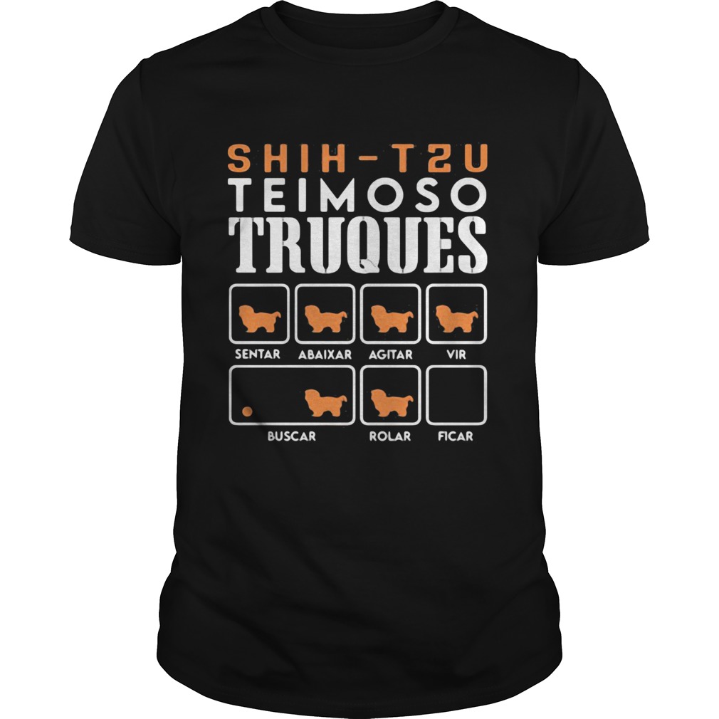 Shih tzu teimoso truques sentar abaixar agitar vir buscar rolar ficar shirt