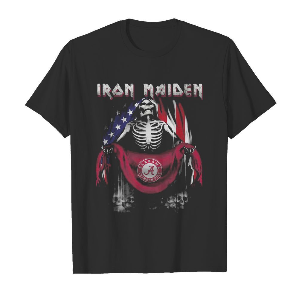 Skeleton iron maiden alabama crimson tide logo american flag independence day shirt