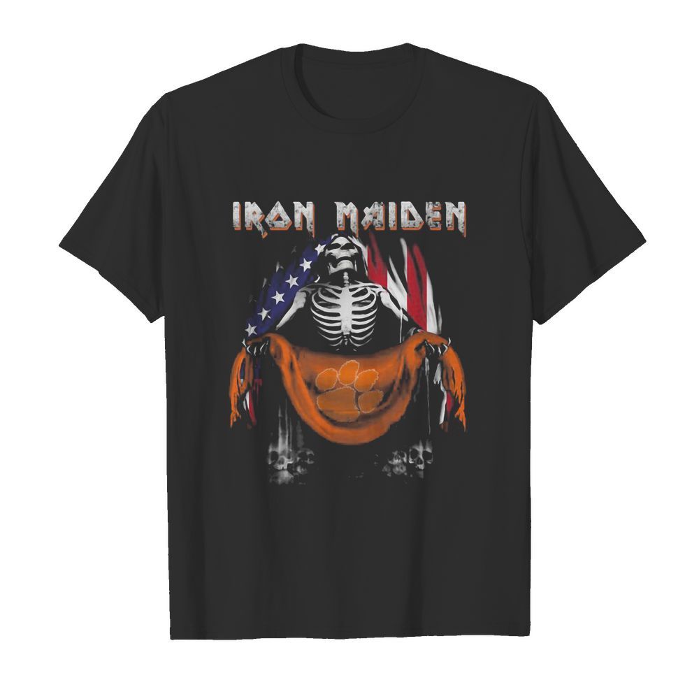 Skeleton iron maiden clemson tigers logo american flag independence day shirt