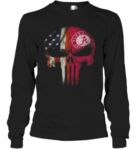 Skull American Flag Alabama Crimson Tide Independence Day T-Shirt Long Sleeved T-shirt 