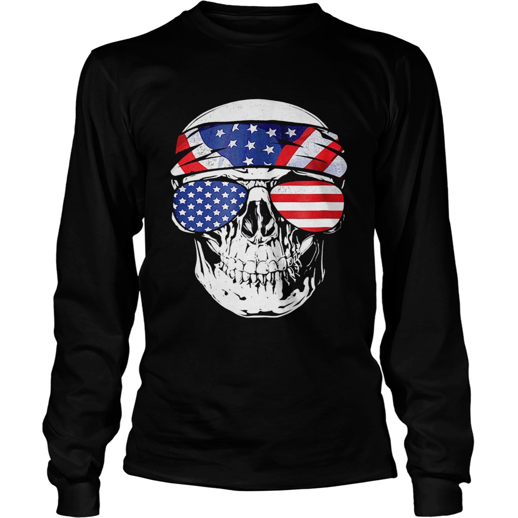 Skull American Flag Happy Independence Day  Long Sleeve