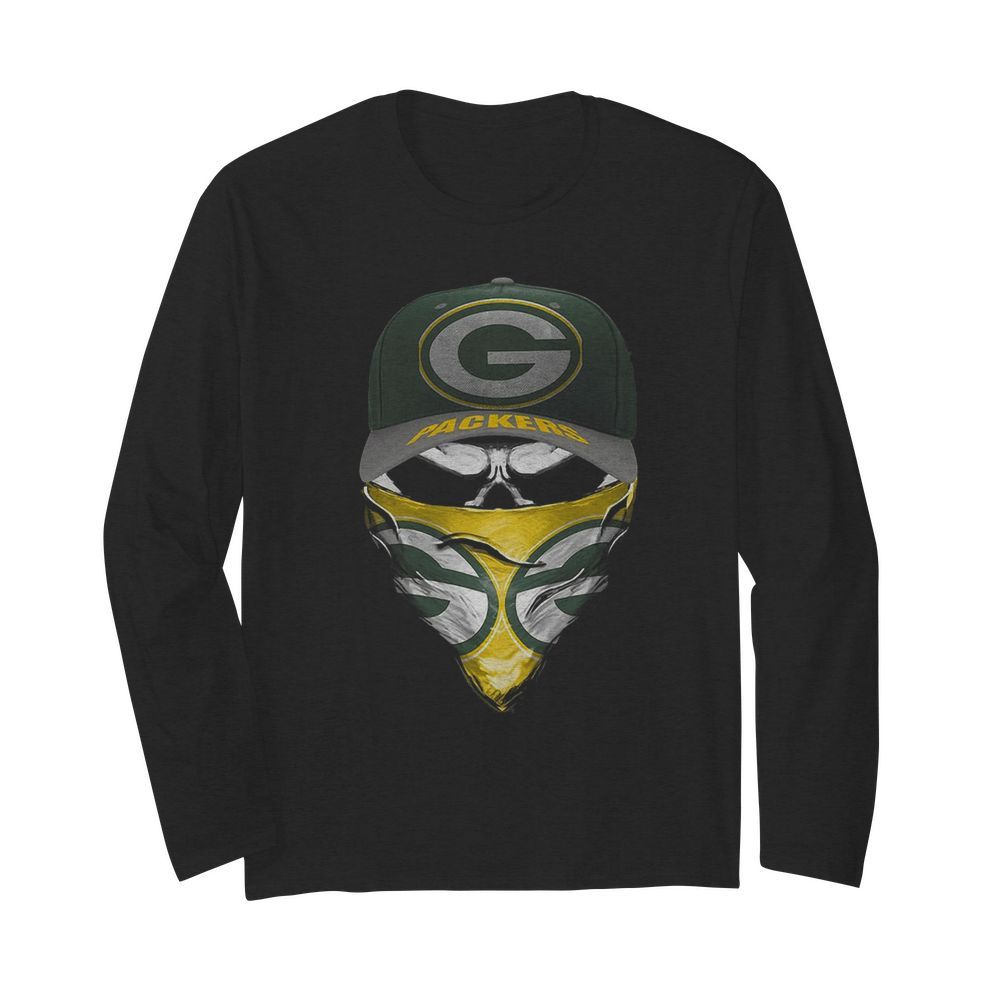 Skull Face Mask Green Bay Packers Logo  Long Sleeved T-shirt 