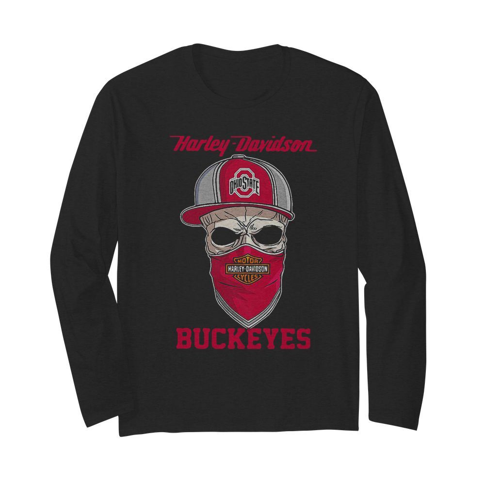 Skull Harley Davidson Ohio State Buckeyes Hat  Long Sleeved T-shirt 