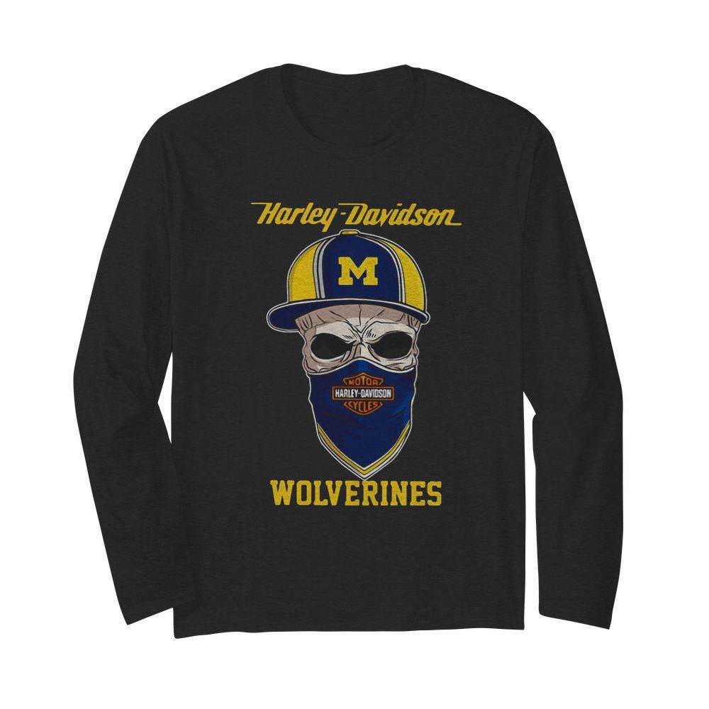 Skull Harley Davidson Wolverines Hat  Long Sleeved T-shirt 