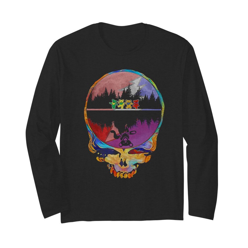 Skull hippie bear water reflection  Long Sleeved T-shirt 