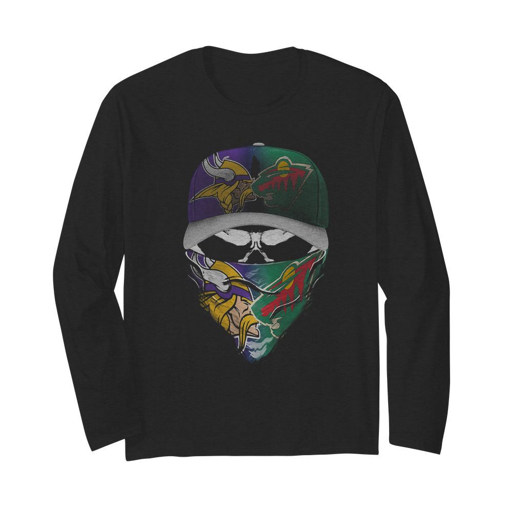 Skull mask minnesota vikings and minnesota wild  Long Sleeved T-shirt 