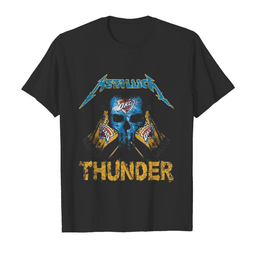 Skull metallica oklahoma city thunder flag shirt