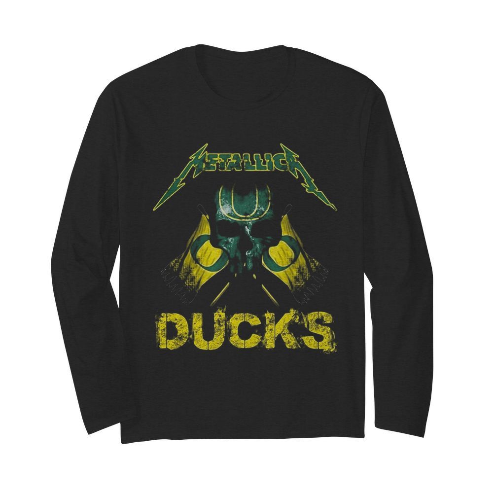 Skull metallica oregon ducks flag  Long Sleeved T-shirt 