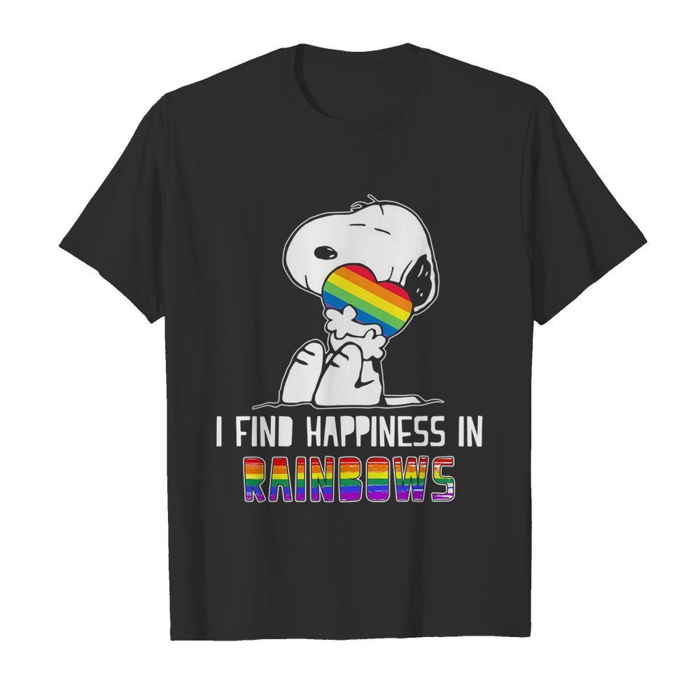 Snoopy hug heart I find happiness in rainbows shirt