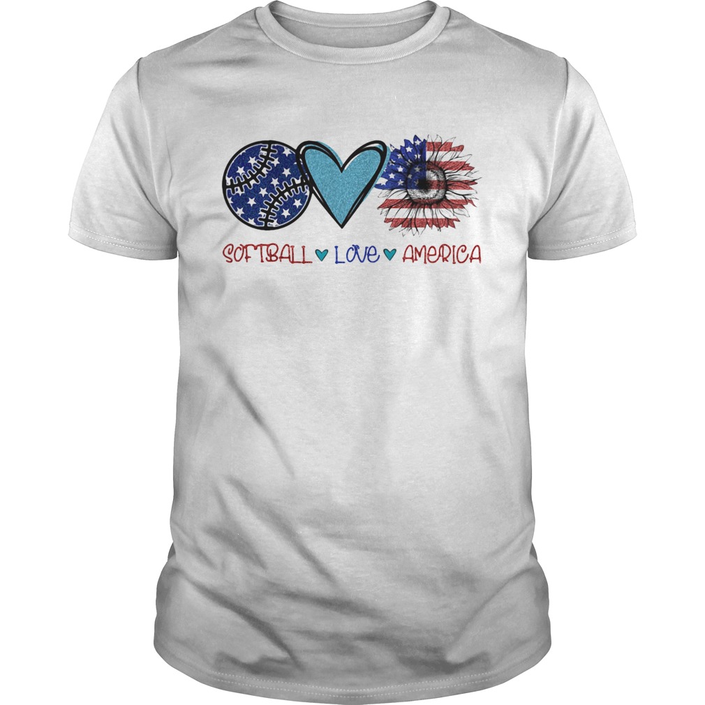 Softball love heart sunflower American flag veteran Independence Day shirt