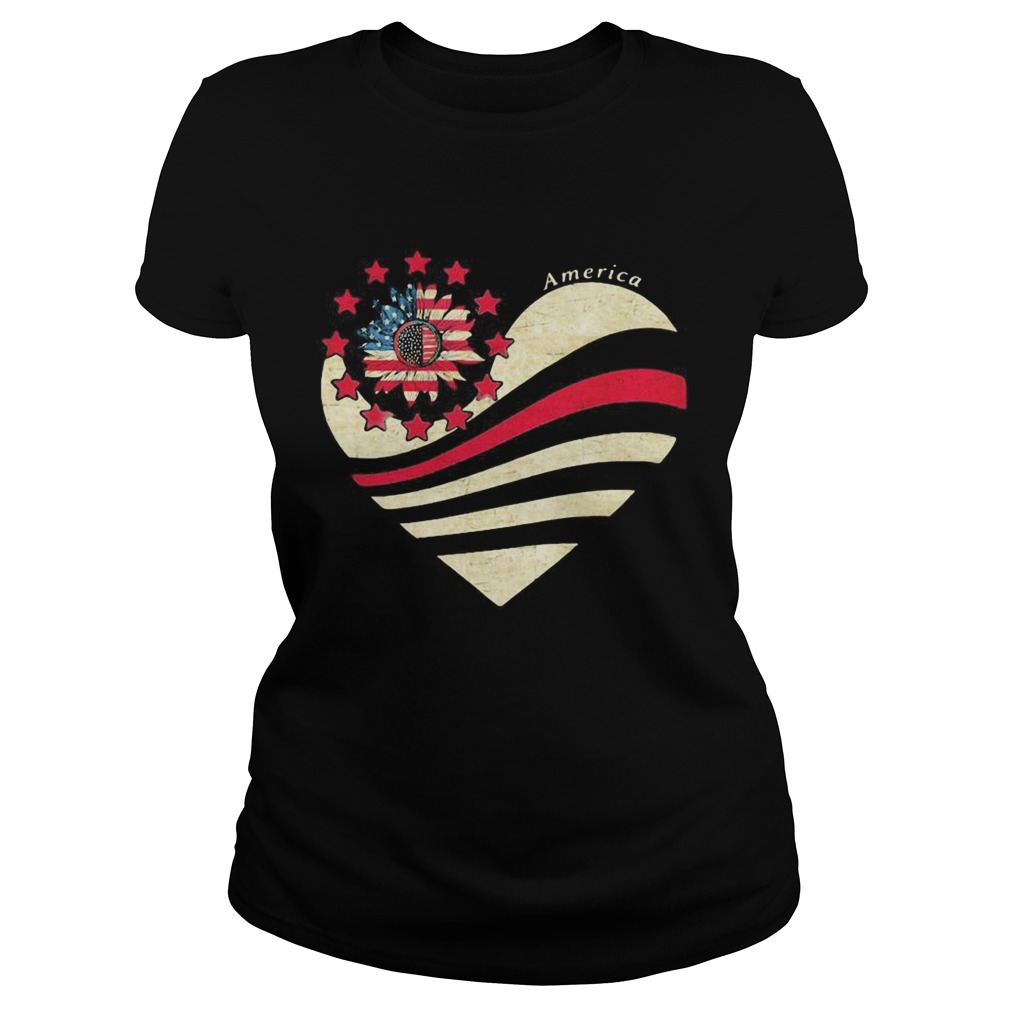 Sunflower Heart American Flag Independence Day  Classic Ladies