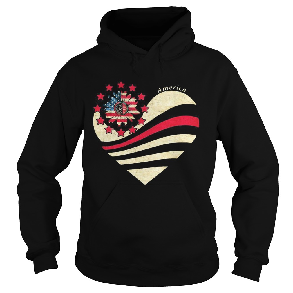 Sunflower Heart American Flag Independence Day  Hoodie