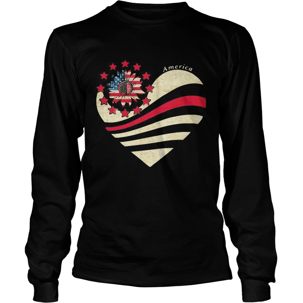 Sunflower Heart American Flag Independence Day  Long Sleeve