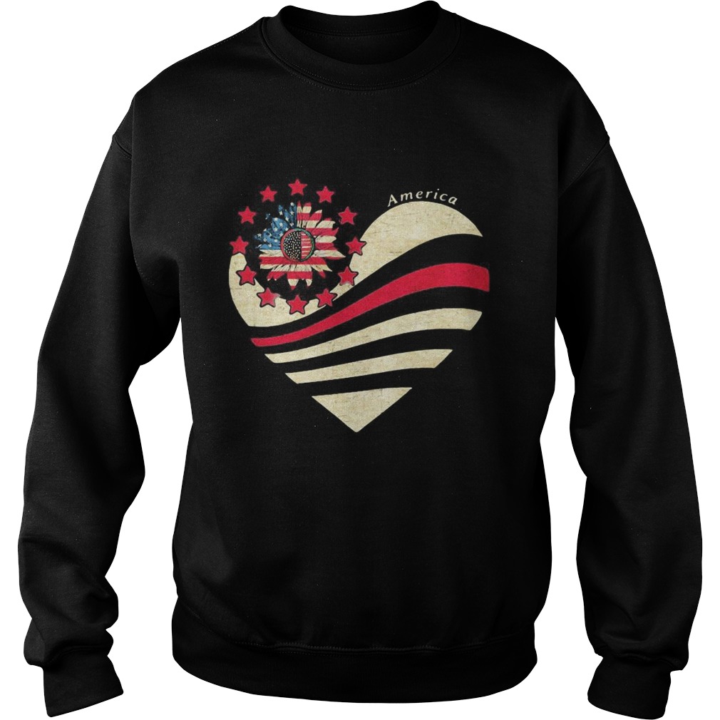 Sunflower Heart American Flag Independence Day  Sweatshirt