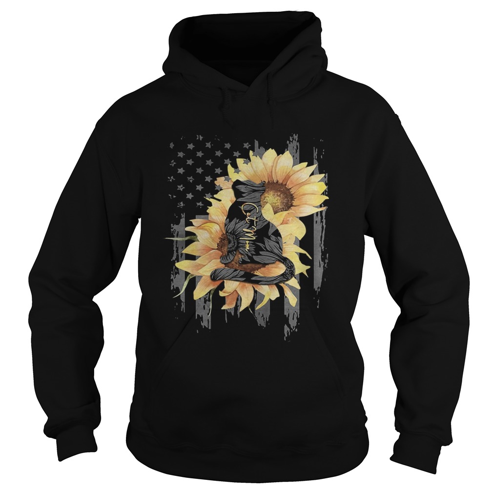 Sunflowers cat mom american flag independence day  Hoodie