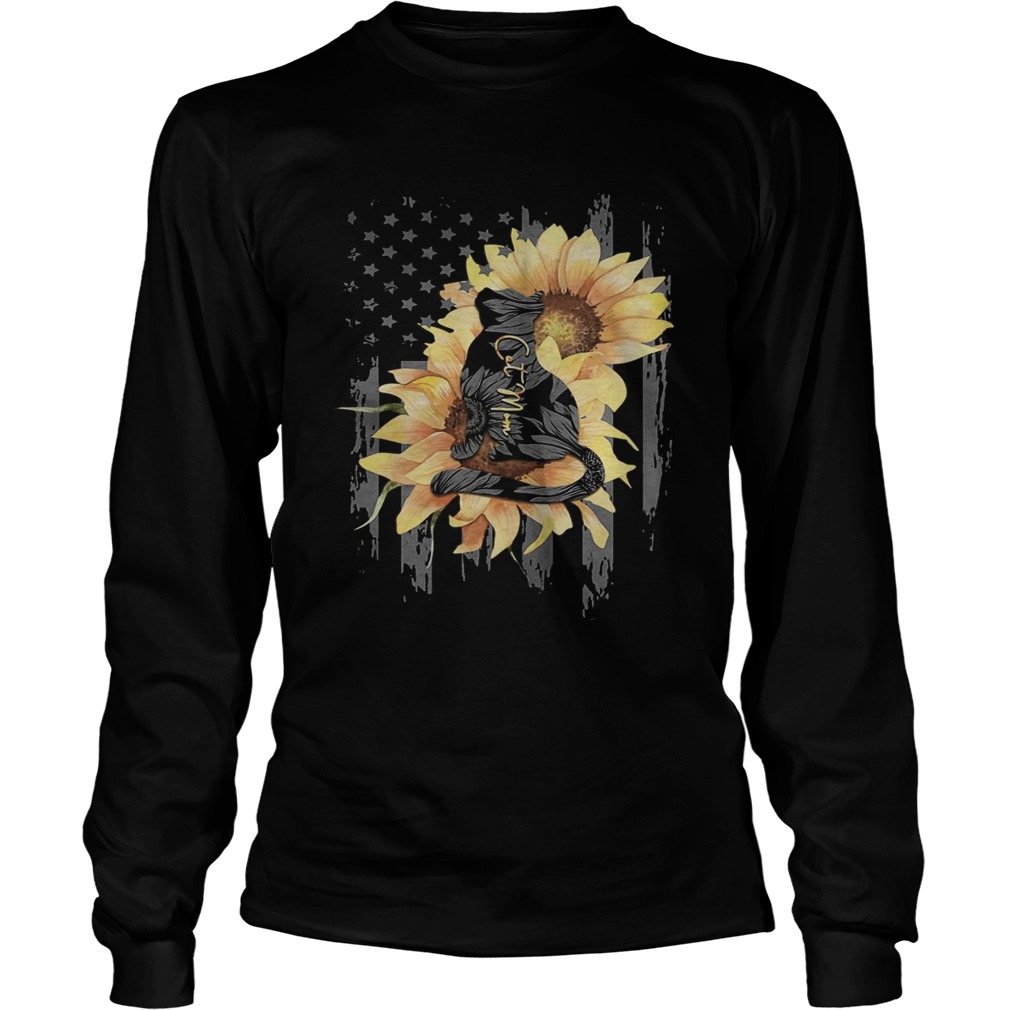 Sunflowers cat mom american flag independence day  Long Sleeve