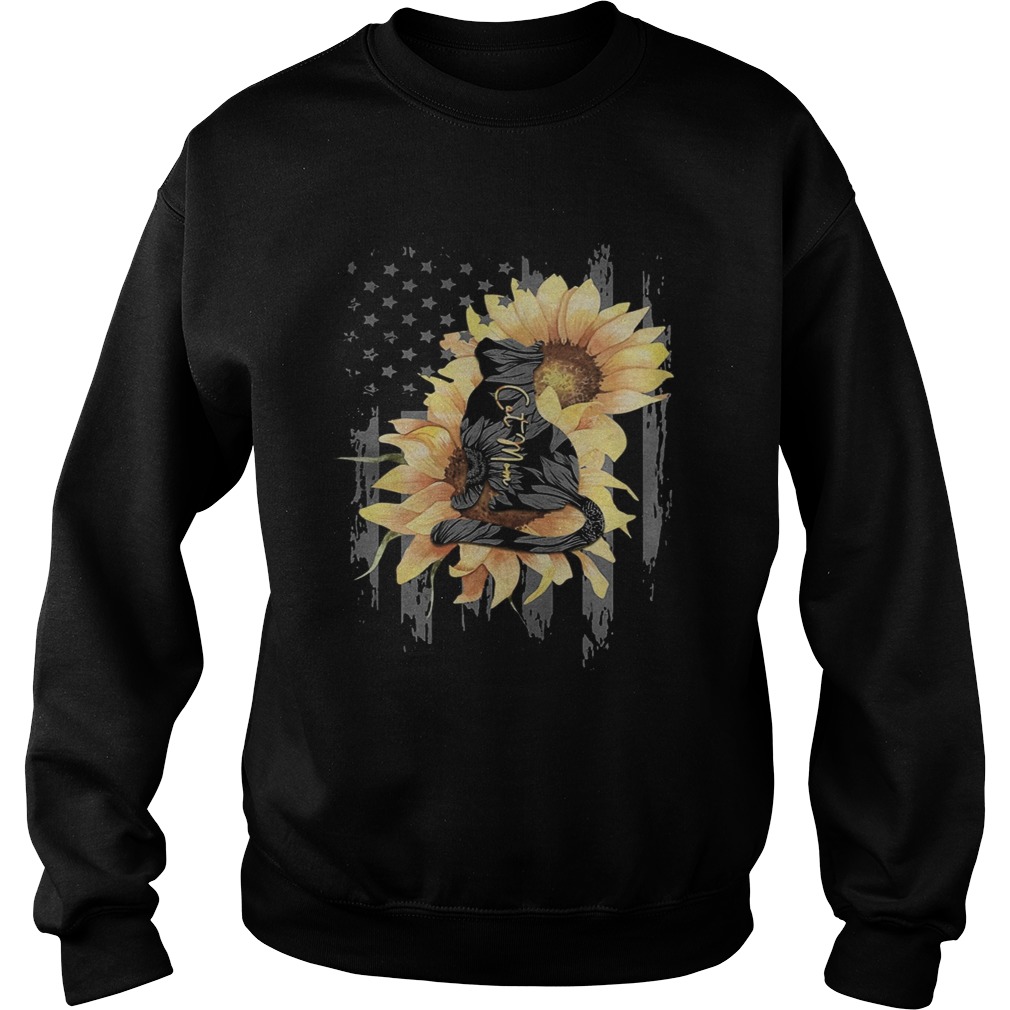 Sunflowers cat mom american flag independence day  Sweatshirt