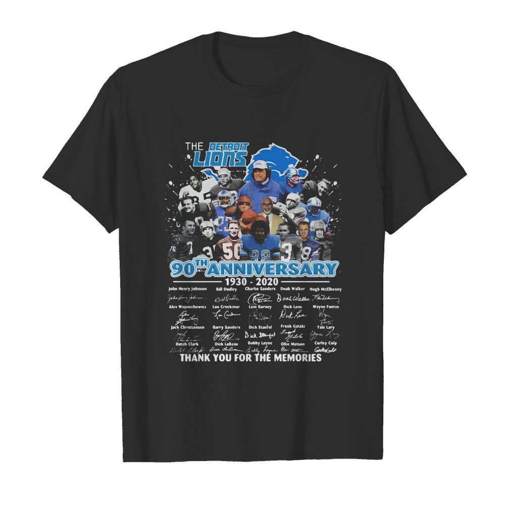 The detroit lions 90th anniversary 1930 2020 thank you for the memories signatures shirt