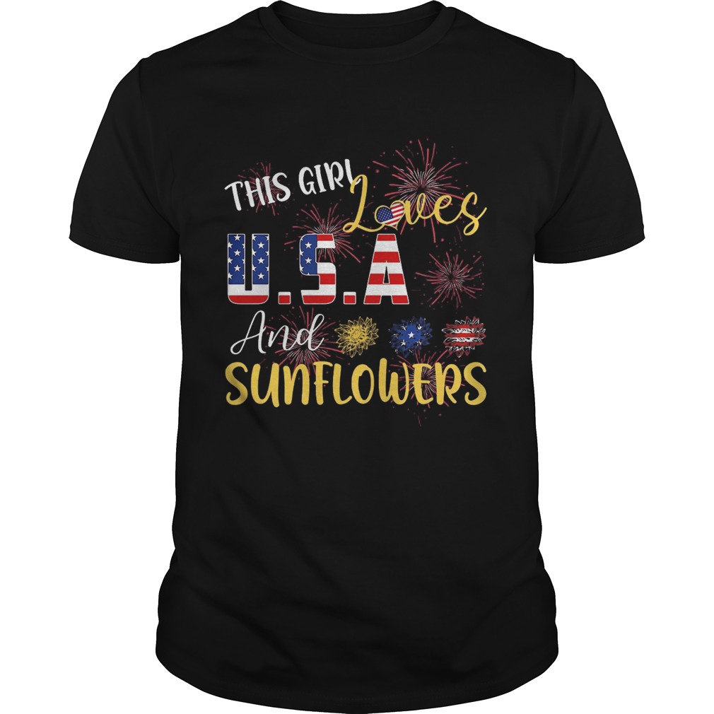 The girl loves and sunflowers USA American flag veteran Independence day shirt