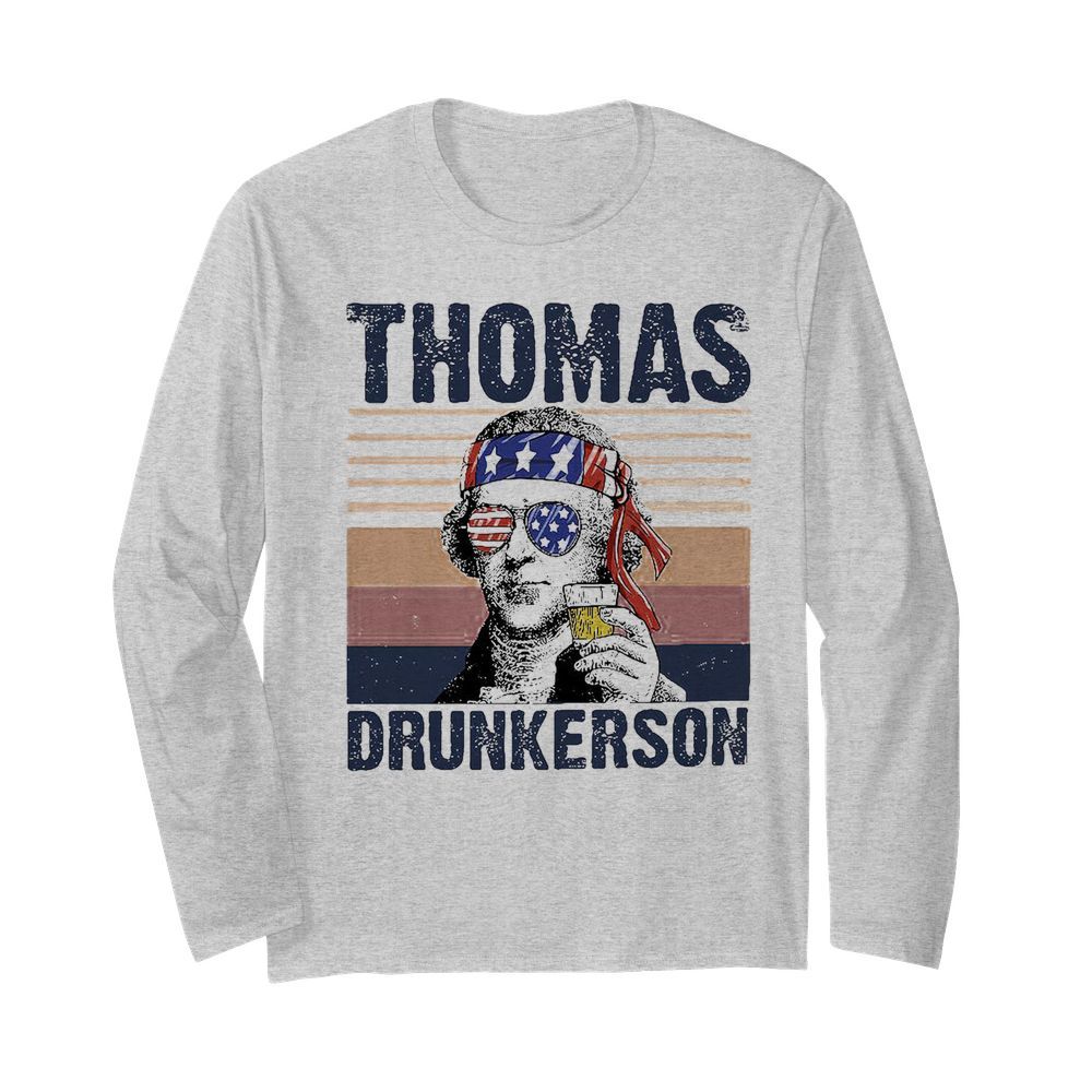 Thomas drunkerson drinking beer american flag independence day vintage  Long Sleeved T-shirt 