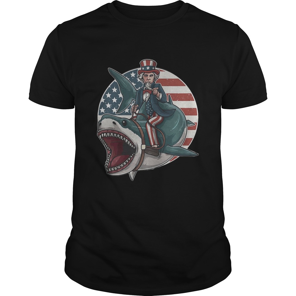 Uncle Sam Riding Great White Shark Independence Day shirt