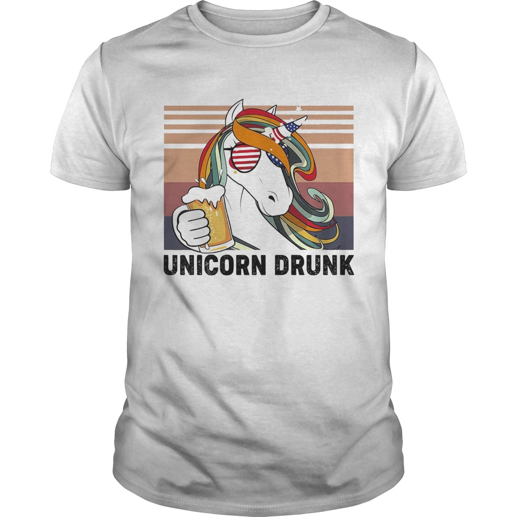 Unicorn drunk american flag independence day vintage retro shirt