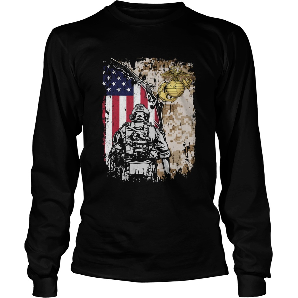 United State Marine Corps American flag veteran Independence day  Long Sleeve